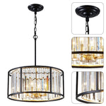 4 light crystal chandelier light round drum pendant light gold and matte black hanging light fixture