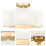 E26 farmhouse flush mount gold and white semi ceiling light fabric  and brass kitchen light