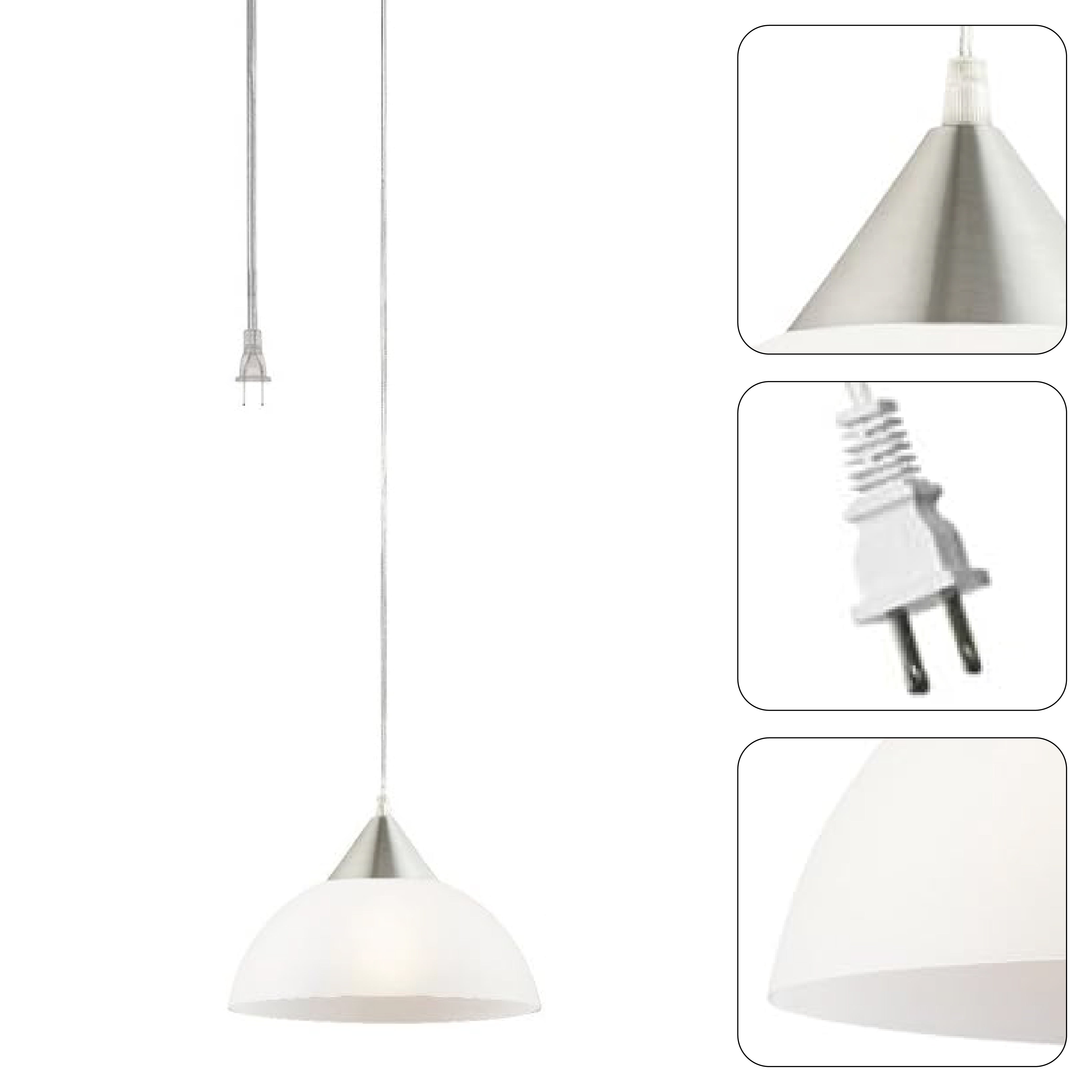 Plug in pendant light metal hanging light white glass shade fixtures light