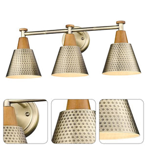 3-Lights industrial wall light gold and walnut vanity lamp wood and brass wall bath lights