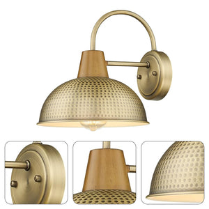 1-light farmhouse barn wall light gold sconce lighting brass and wood fixture light