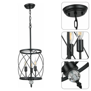 3-Lights traditional light fixture black hanging light iron and resin pendant light