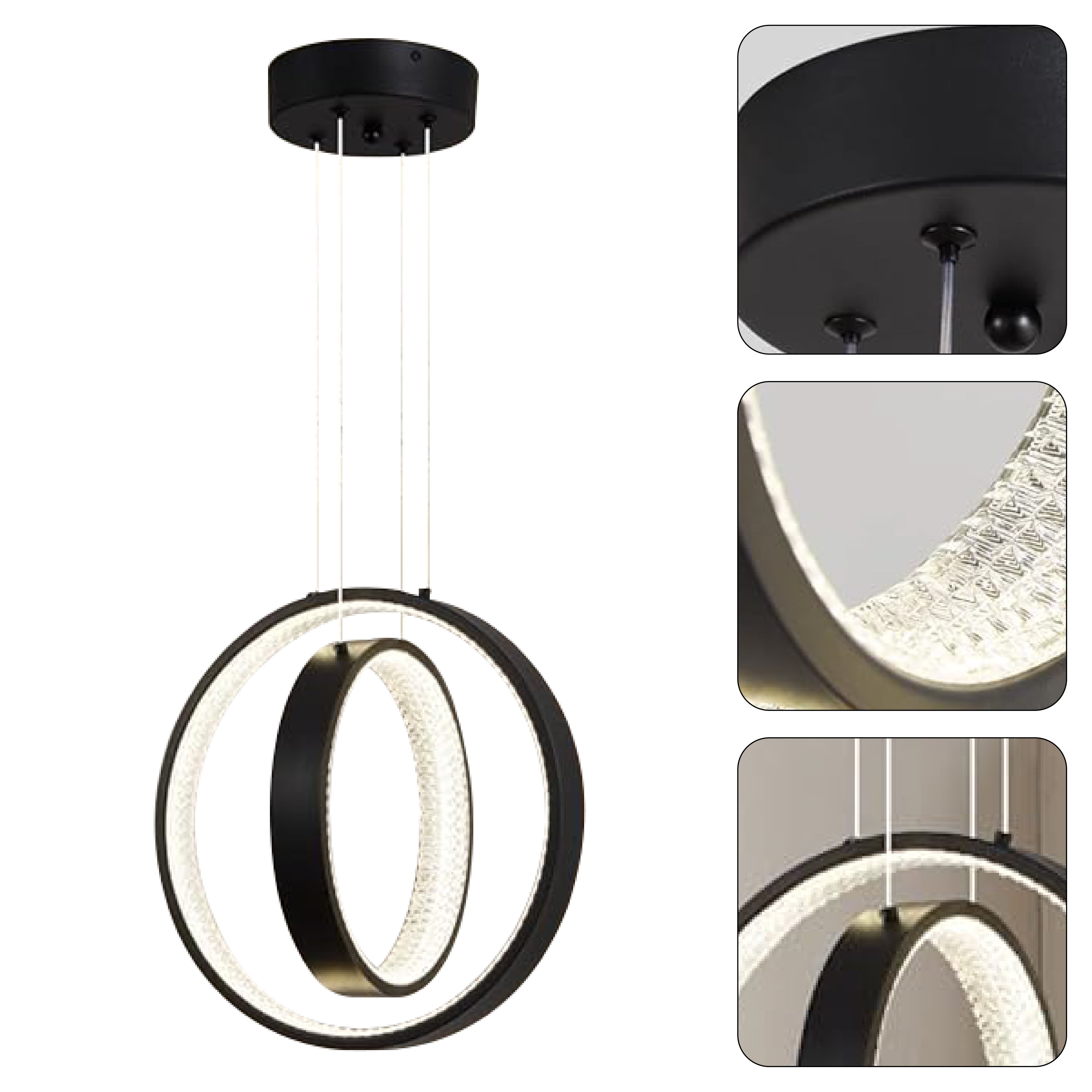 2 Ring pendant light 4000K Black dining lights acrylic hanging light