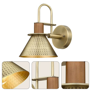 1-Light farmhouse vanity light gold fixture light brass and wood wall light