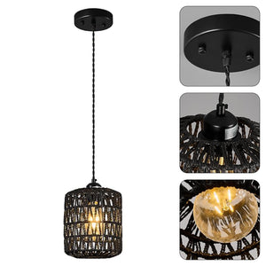 3 Pack farmhouse pendant lights black hanging lights rattan and ‎handmade natural fibers island lights