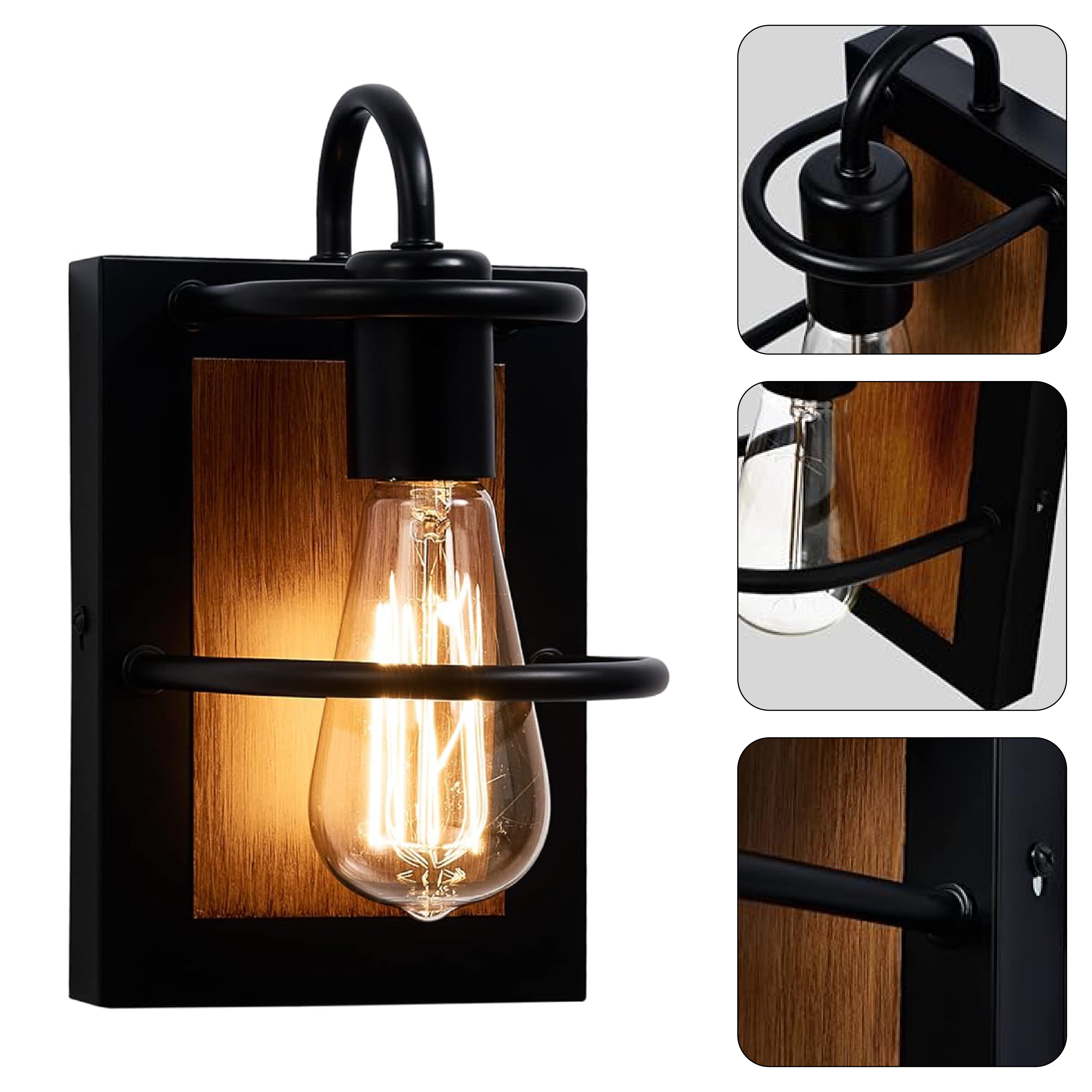 1-bulbs Modern sconce lamp black and walnut wall light iron and wood bathroom light