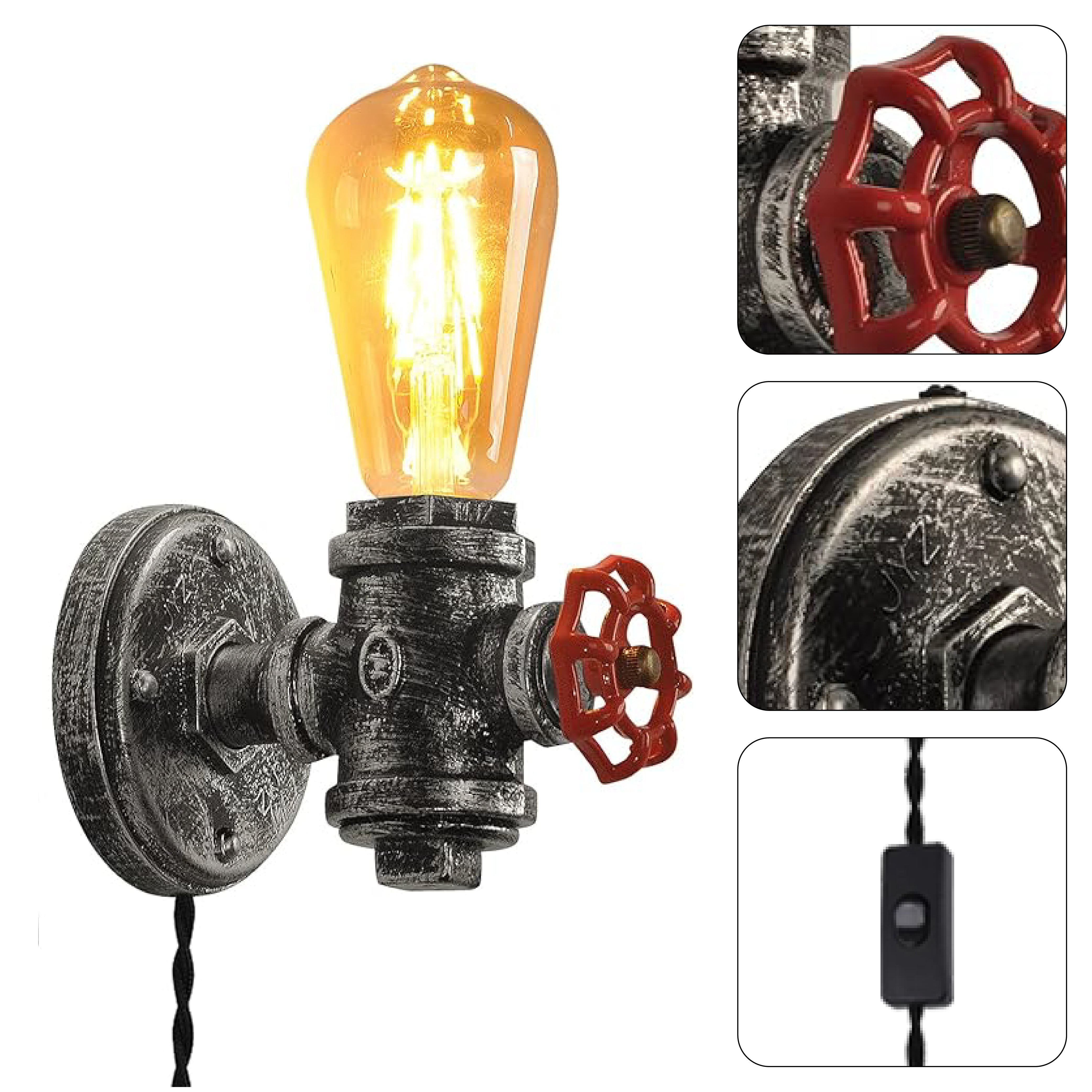 1-Pack vintage lights in wall silver wall sconce light iron and glass lamp fixtures