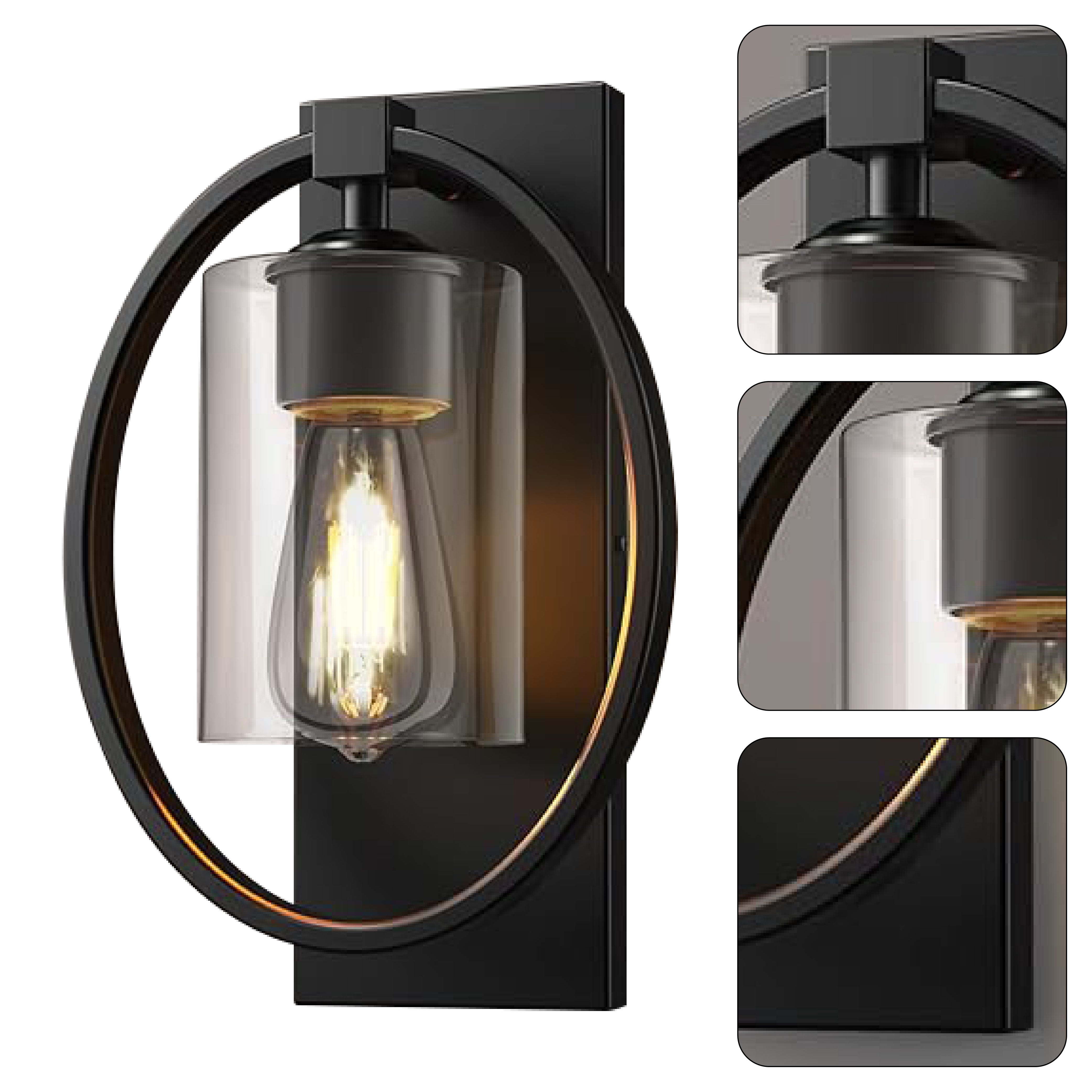 E26 bulb industrial wall lighting black and clear sconce light iron and glass lamp fixtures