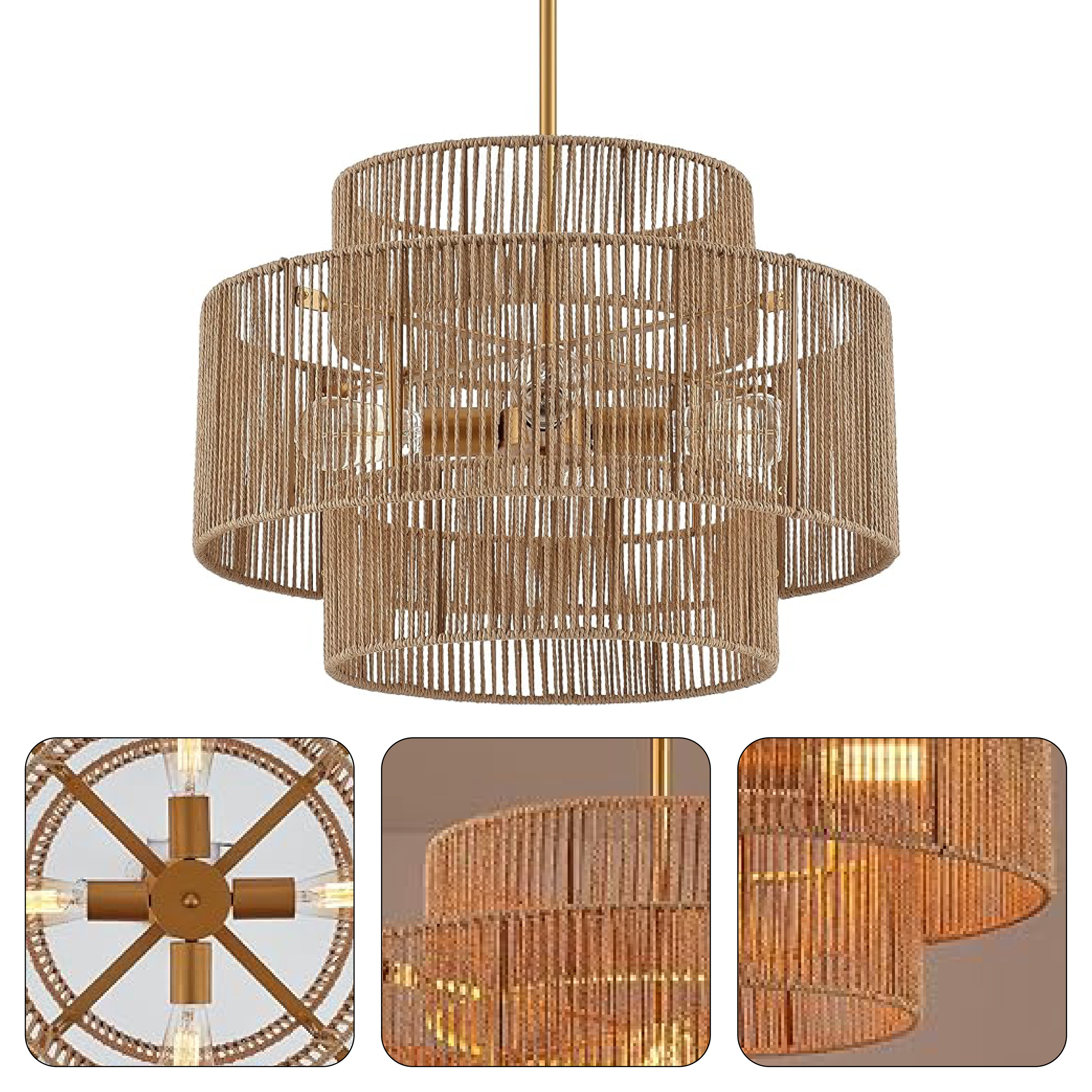 4-light large pendant for light woven rattan hanging lighting 3 round kitchen island light