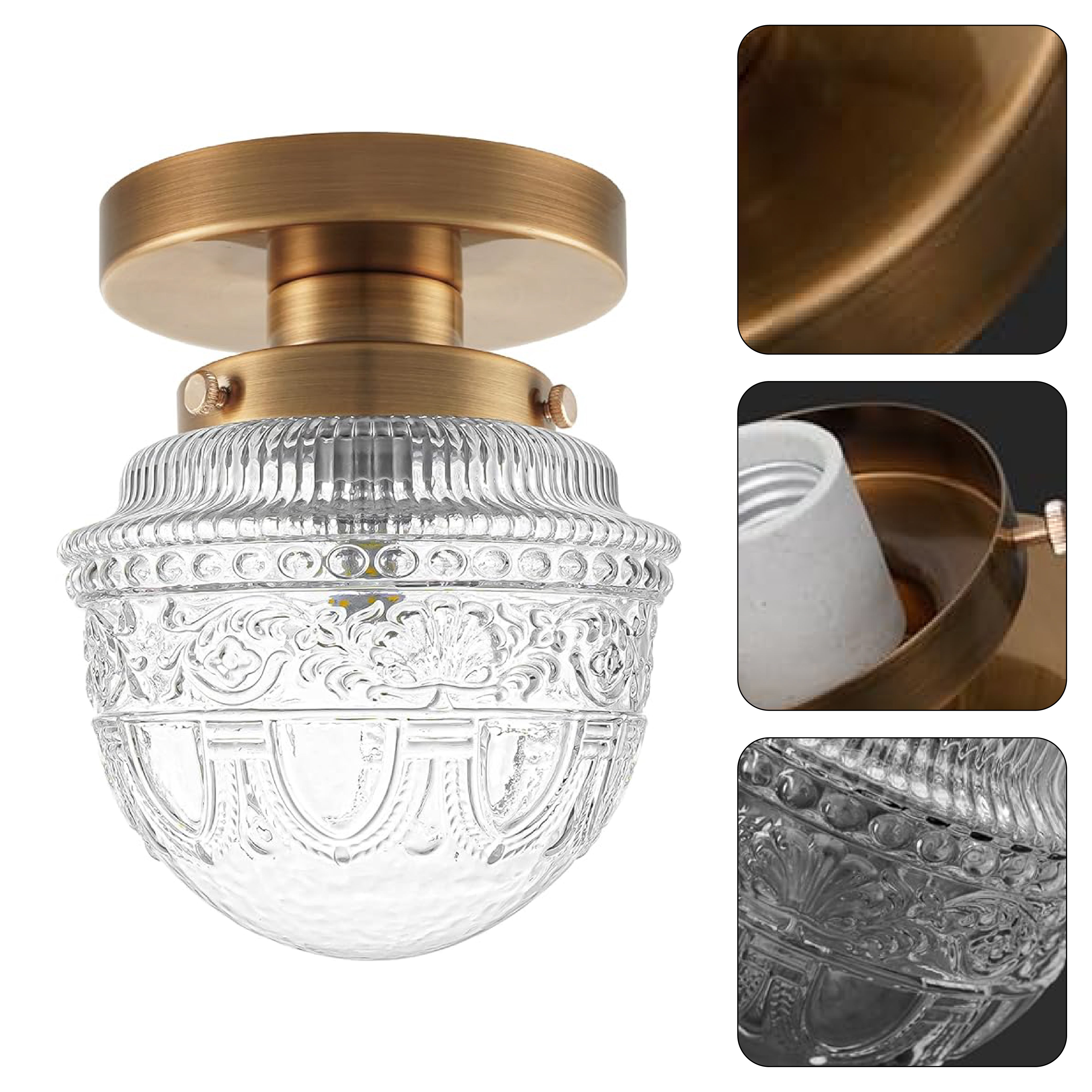 Globe LED light fixture golden and clear hallway lighting brass and glass ceiling light