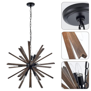 9-Light Sputnik pendant lights Black hanging light Wood kitchen light