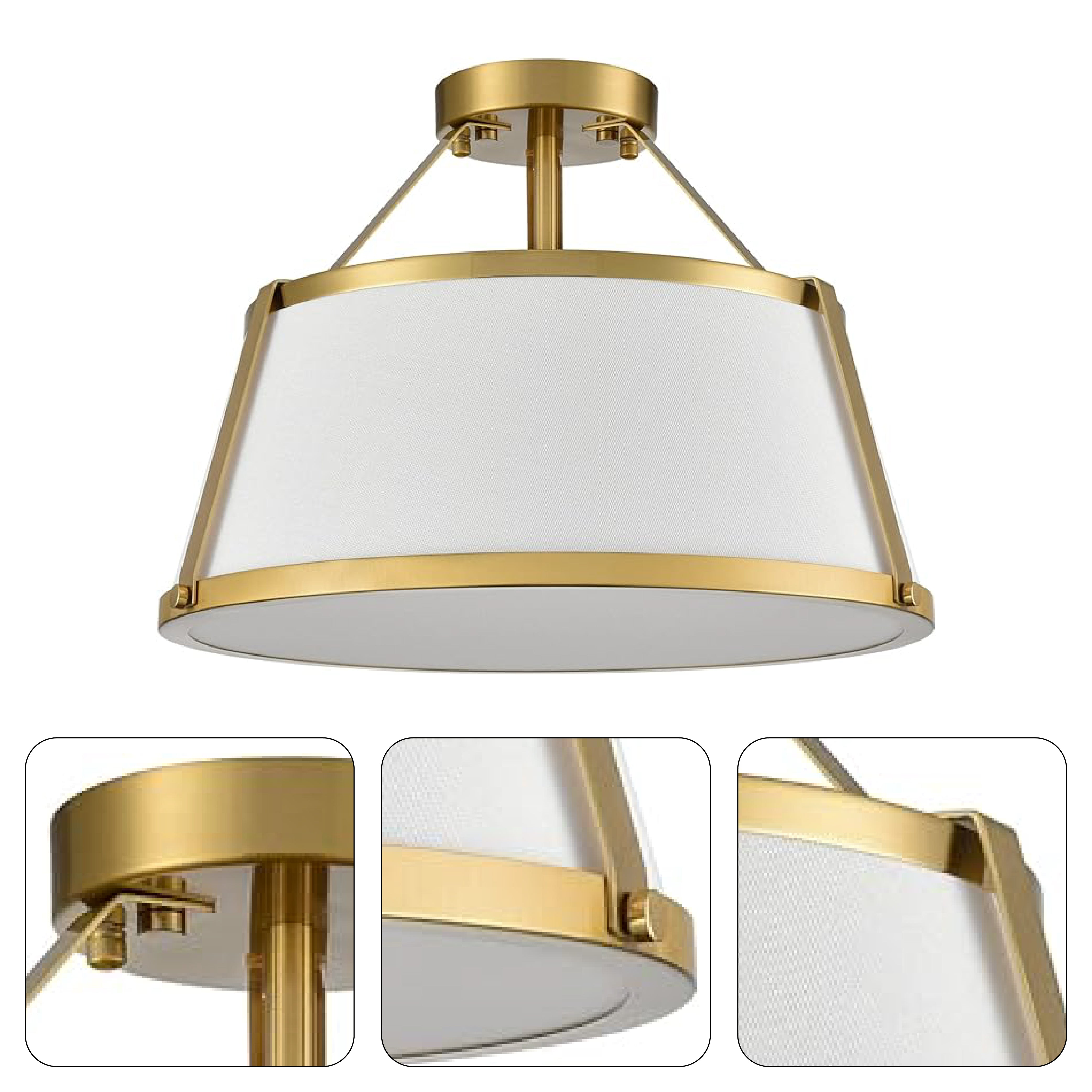 LED industrial ceiling lamp gold and white flush lights brass and linen fabric ceiling fixtures light