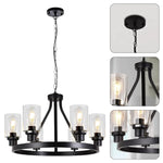 6-Light Farmhouse chandelier light Black wagon wheel hanging lighting glass island pendant light