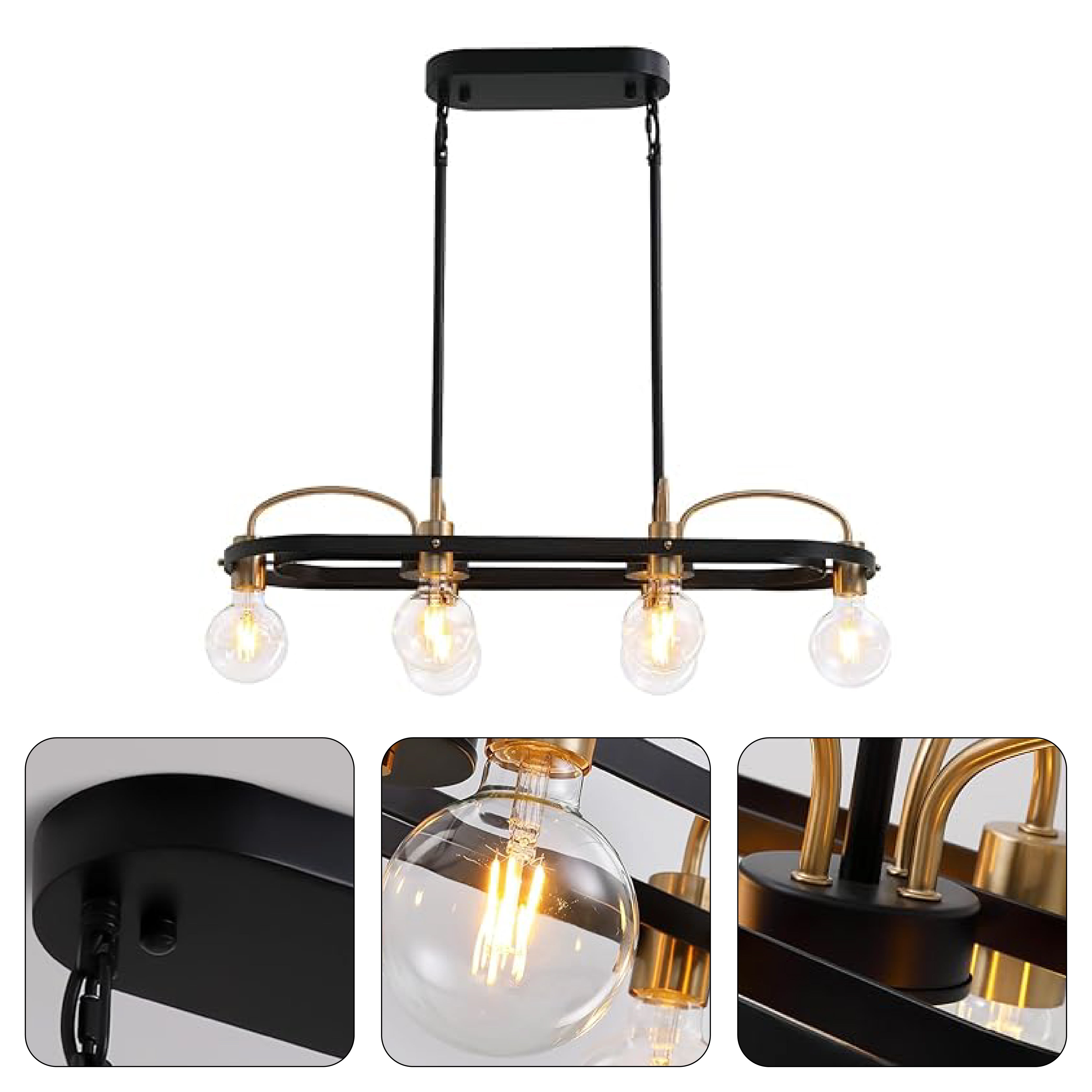 6 Lights Rectangular pendant lights Black and gold kitchen light island chandelier