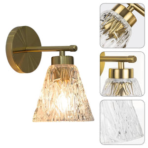 Set of 2 modern porch light gold and clear sconce light brass and rippled glass wall light fixture