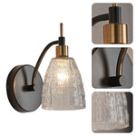 1-light industrial vanity light bathroom black, gold and clear wall light iron and glass light fixture