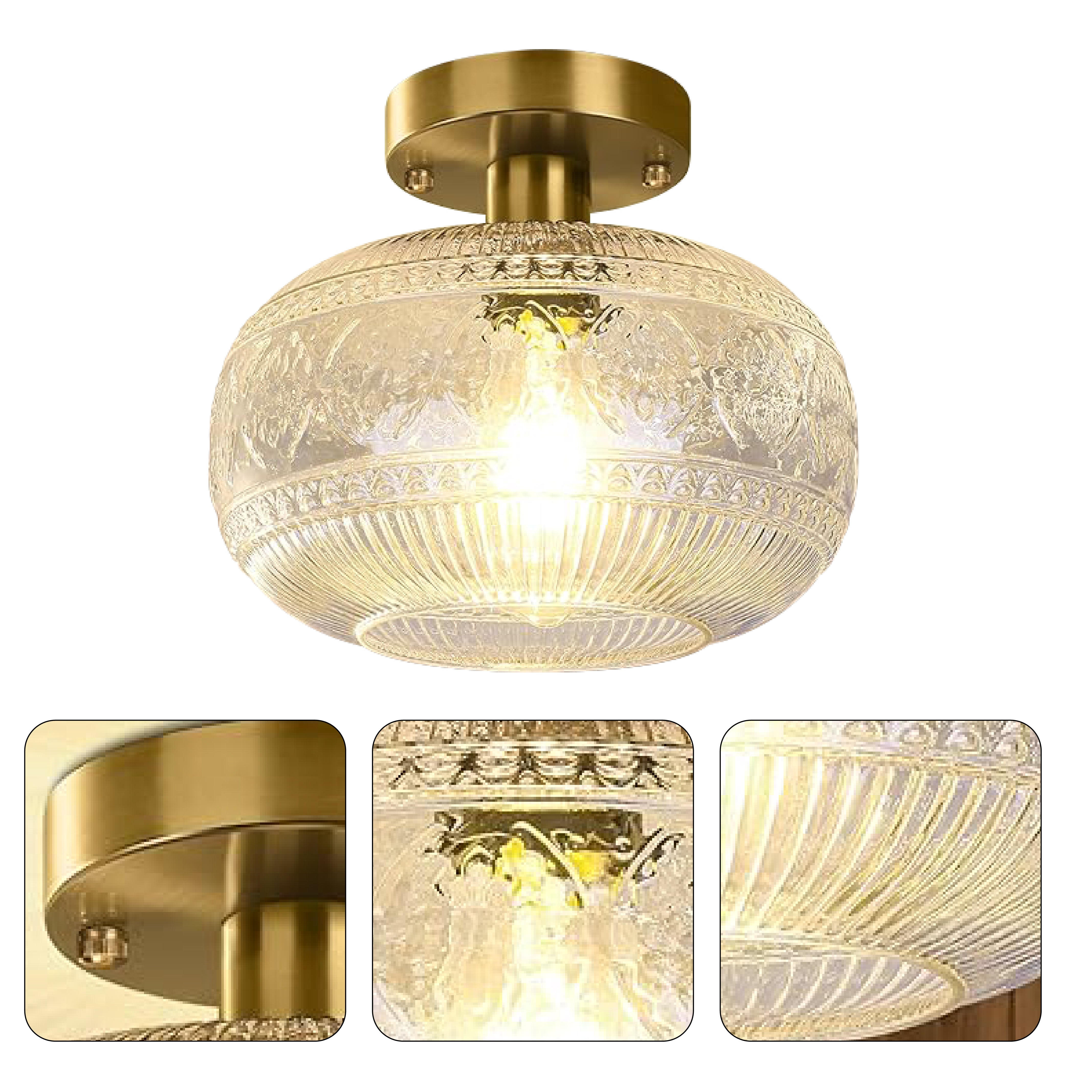 1-Light farmhouse flush mount light gold ceiling light iron and glass hallway light