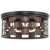 3 light vintage home flush mount fixture black frame ceiling light with wood style finish