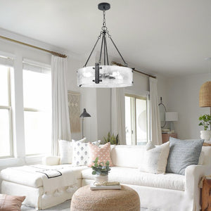 Elegant Drum Farmhouse light fixture Black glass hanging lights