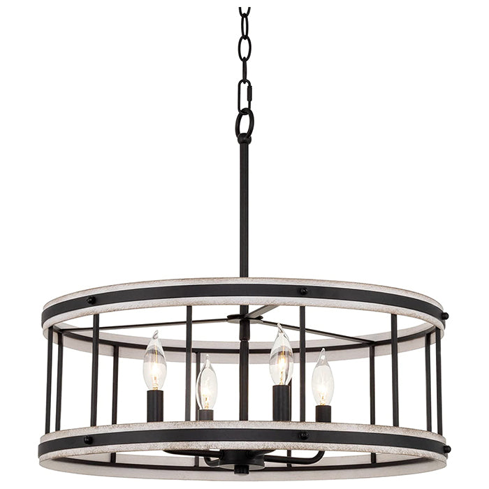 4 light farmhouse chandelier drum pendant light fixture with white wood style and black finish