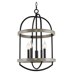 4 light lantern pendant light adjustable chandelier with wood style and black finish