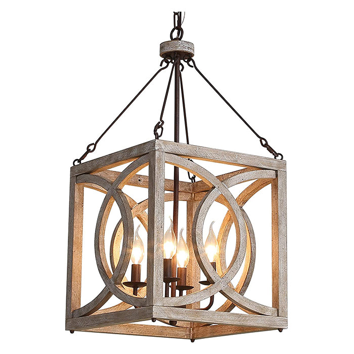 4 light square wood chandelier vintage cage pendant light fixture