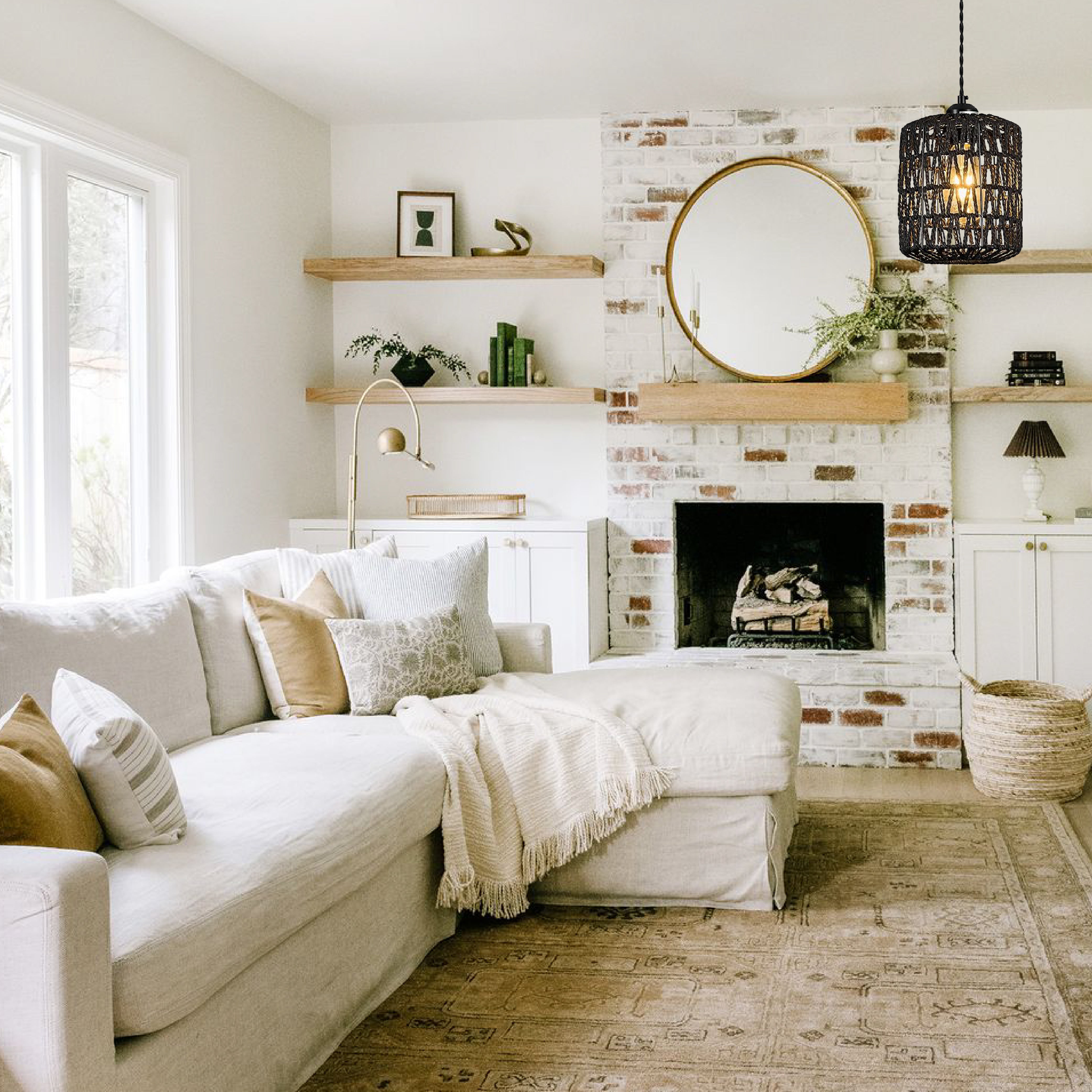 3 Pack farmhouse pendant lights black hanging lights rattan and ‎handmade natural fibers island lights