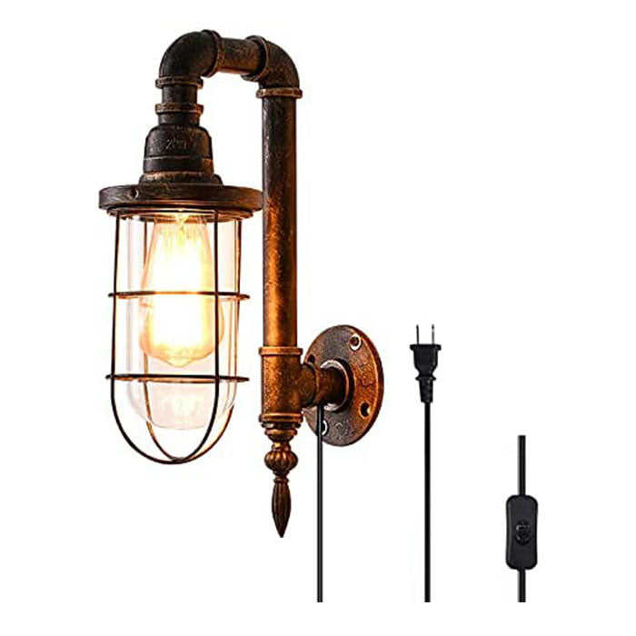 Industrial plug in wall light fixture vintage glass wall lamp