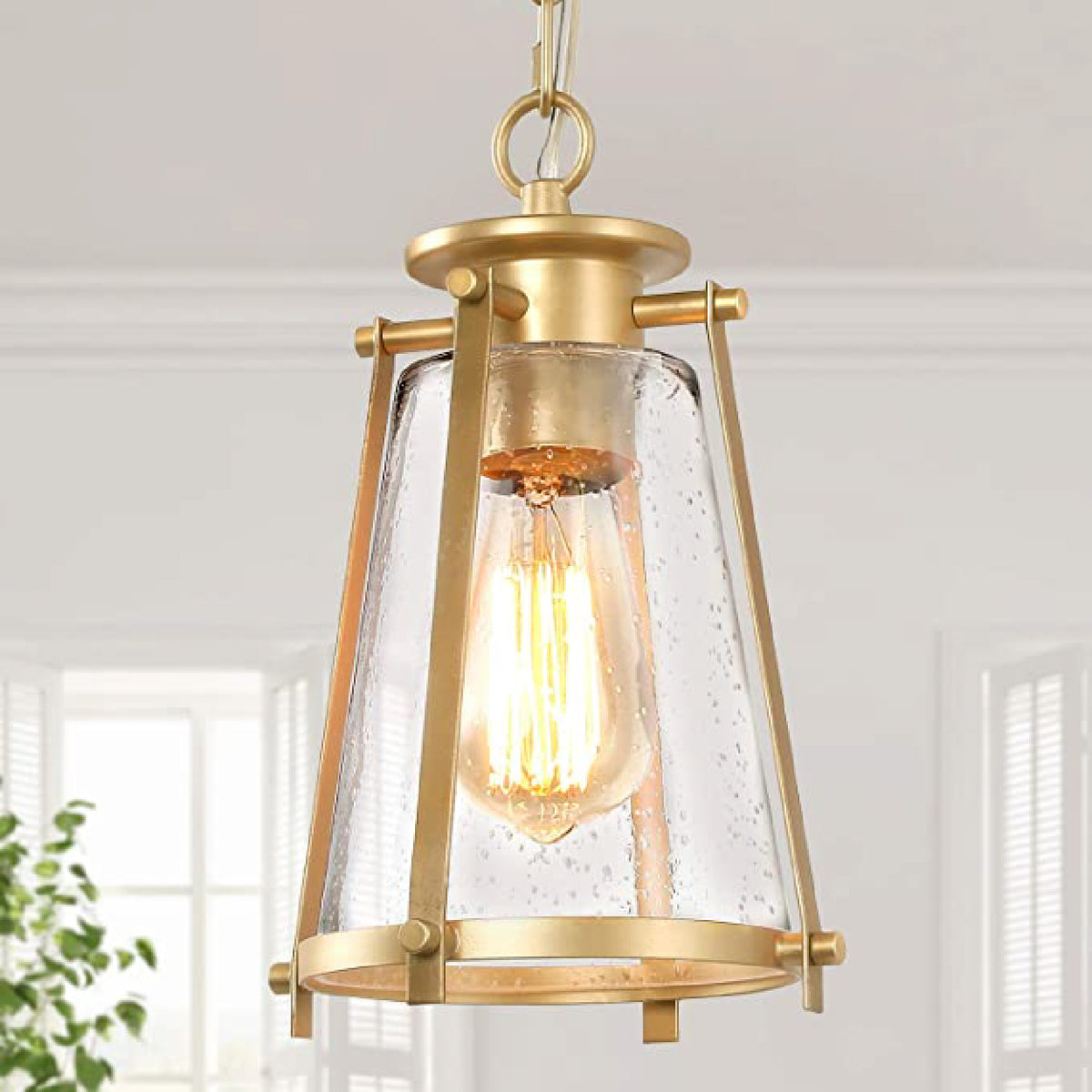 Gold brass pendant light Seeded Glass with lights Modern 1 Light hangi ...