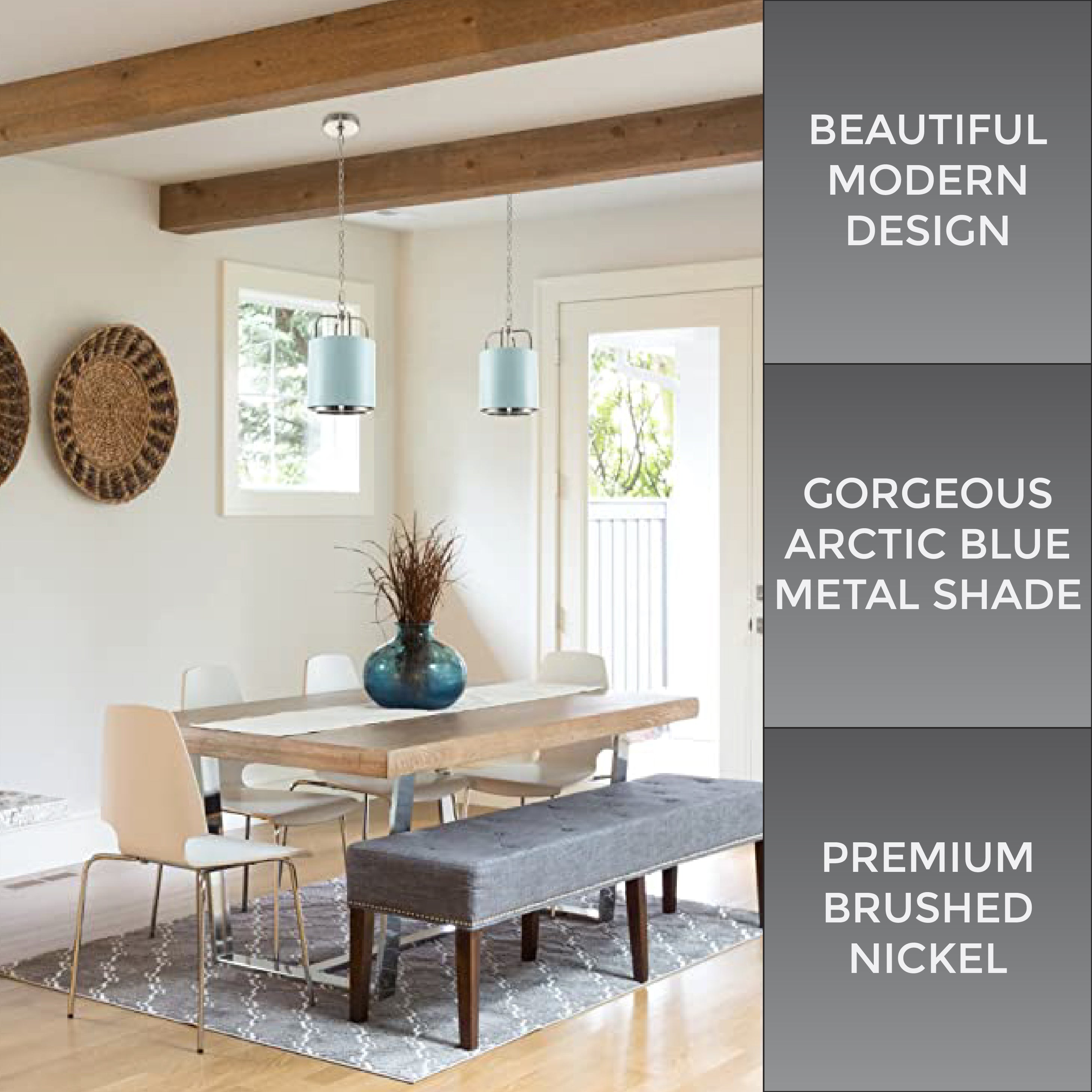 Arctic Blue metal lamp shade 1-Light modern and chic Light Brushed Nickel Finish Pendant Light