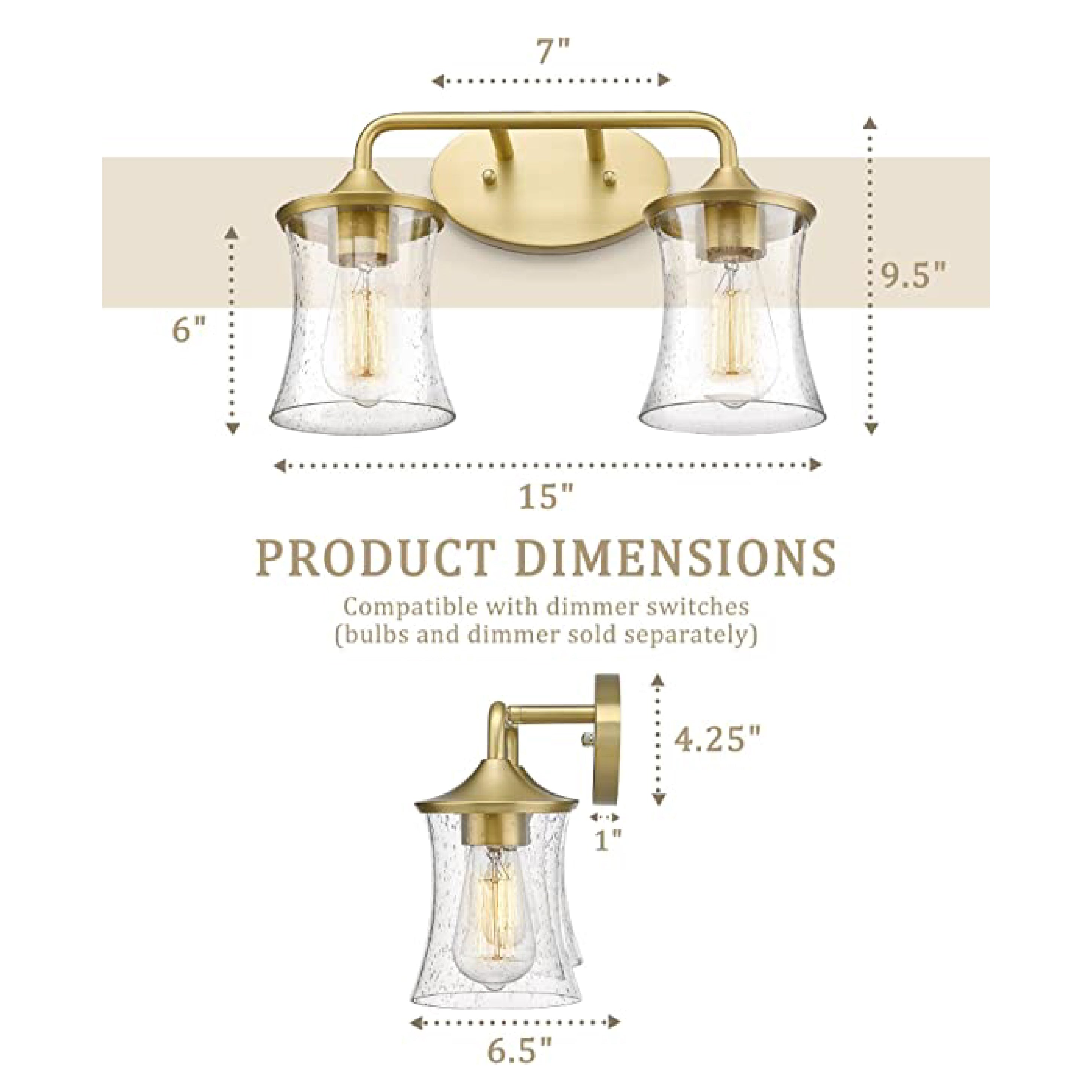 2-Light brushed gold vanity light  Glass & Metal led light for kitchen Gold led Wall light fixtures