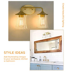 2-Light brushed gold vanity light  Glass & Metal led light for kitchen Gold led Wall light fixtures