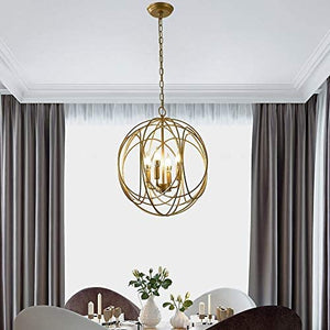 3/4 lights Chandelier Pendant Light in Gold Sphere