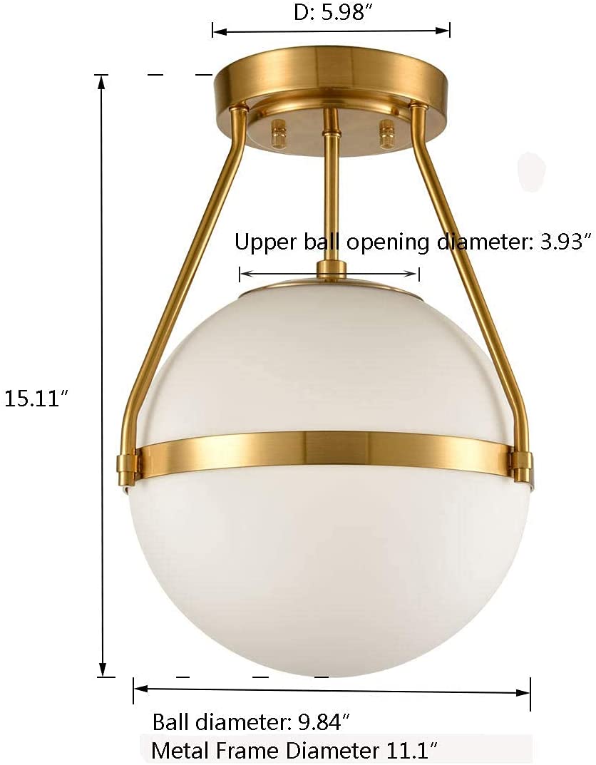 Modern globe semi flush mount fixture white opal glass ceiling lamp