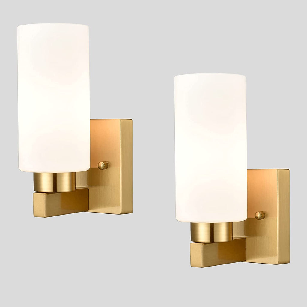 2 pack Cylinder Glasswall light fixture modern brass vanity light