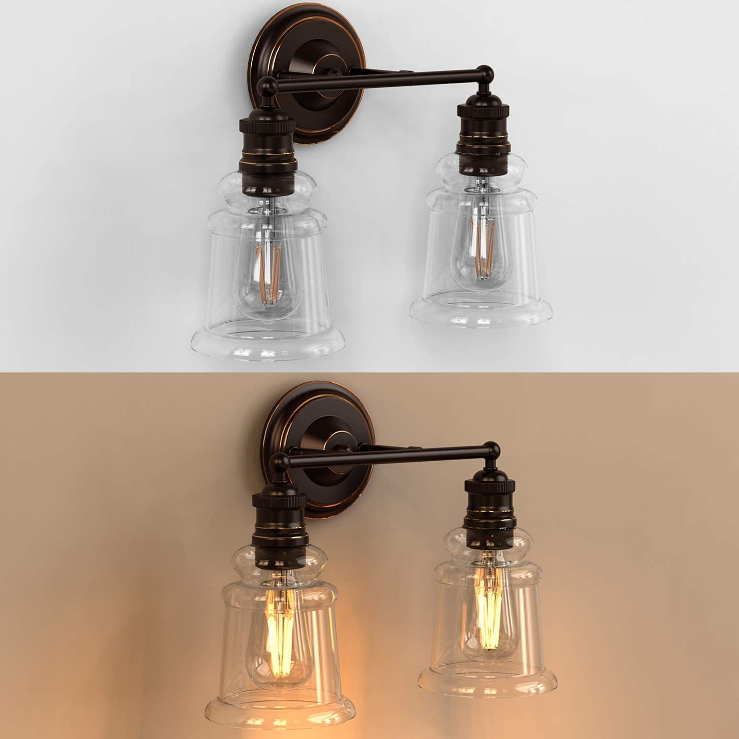 2 light rust vanity wall lights farmhouse glass wall sconces light with dark bronze finish