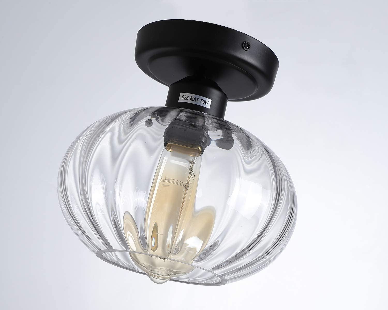 Industrial glass semi flush ceiling lights black ceiling light fixture