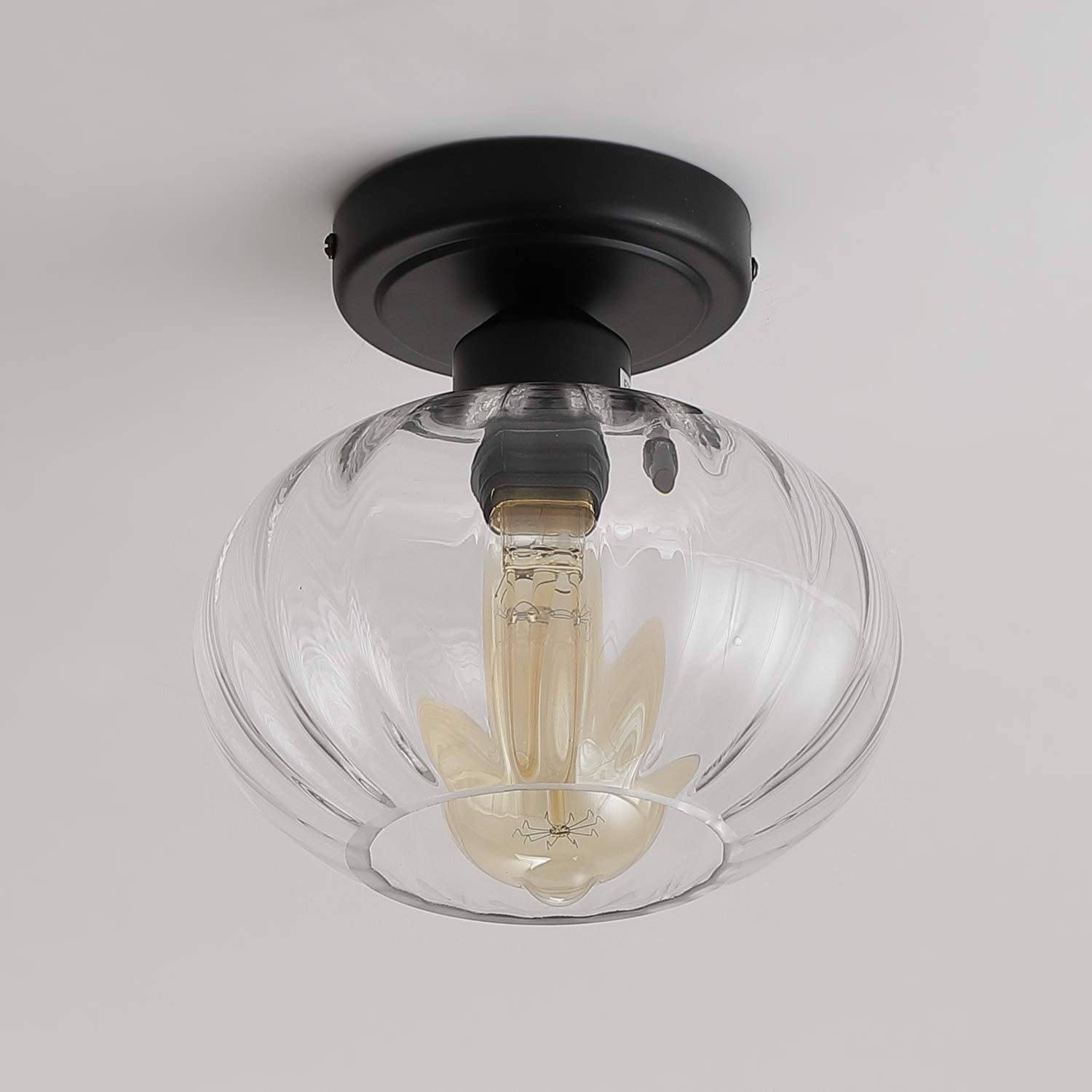 Industrial glass semi flush ceiling lights black ceiling light fixture