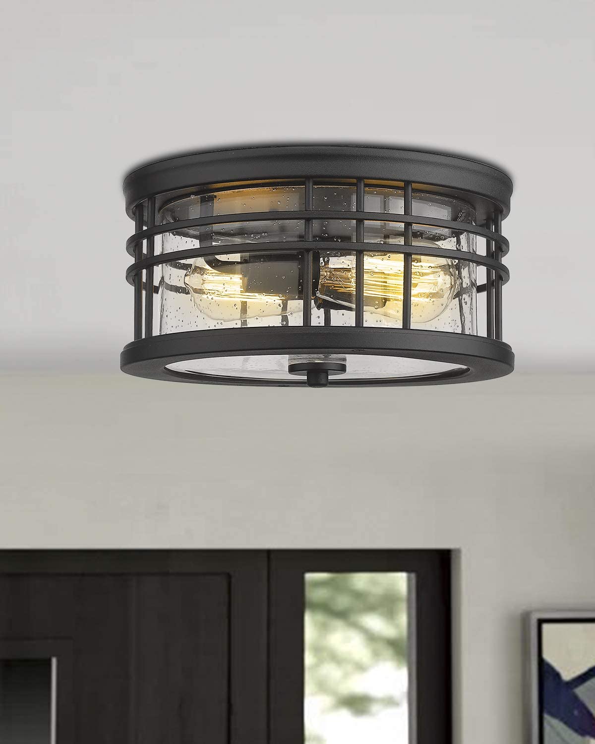 2-Light Farmhouse Semi Ceiling Light Fixture black industrial ceiling lamp