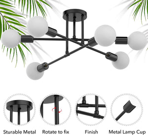 6 light sputnik ceiling light fixture black flush mount ceiling lamp