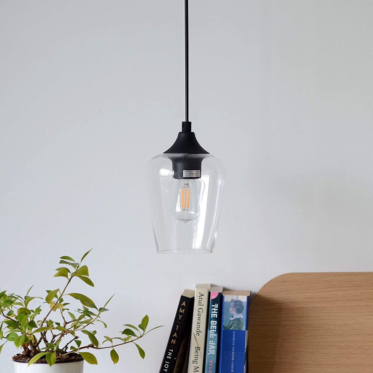 Black glass pendant light industrial ceiling hanging light