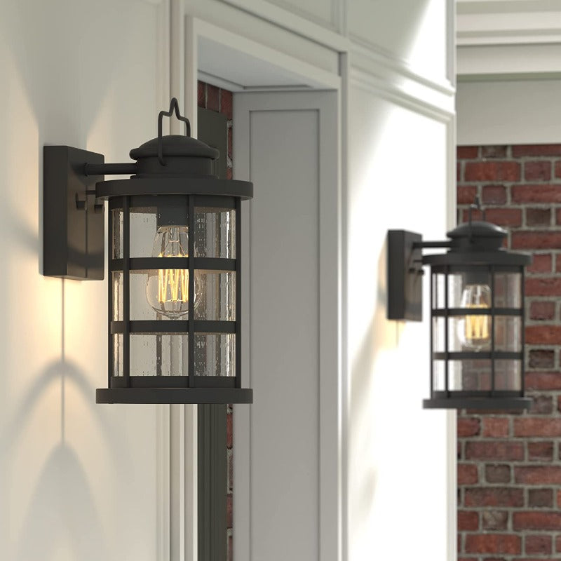 2 pack vintage wall lantern sconce with seeded glass black exterior lighting fixtures