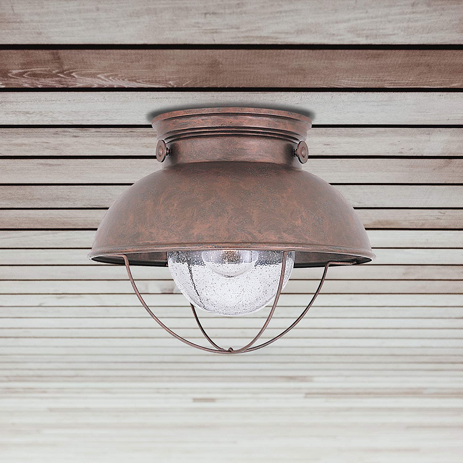 Industrial close to ceiling lamp vintage flush mount ceiling light fixture with seeded glass