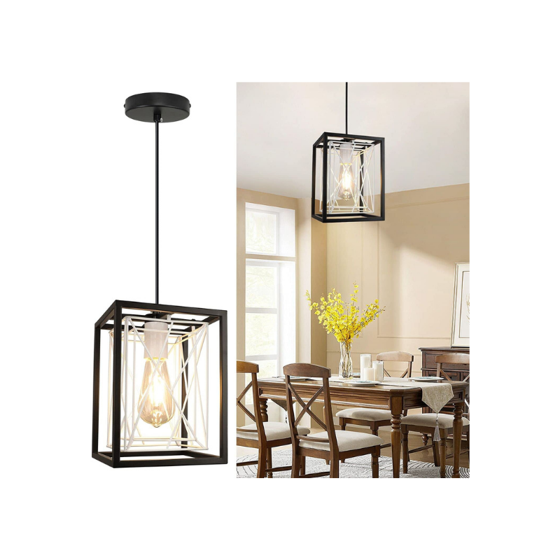 Double layer metal farmhouse pendant light adjustable cage hanging light fixtures